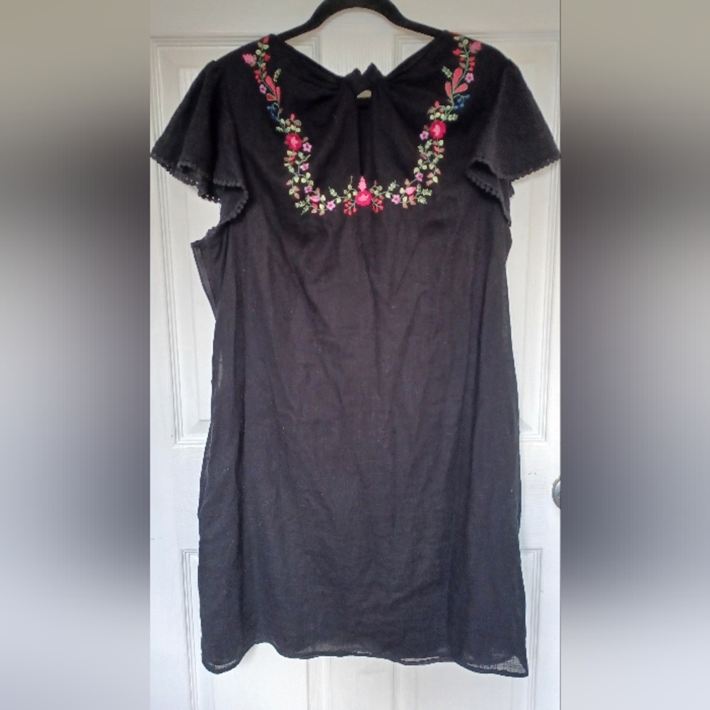 NWT Ranna Gill ANTHROPOLOGIE Embroidered Floral Black Shift Dress - Picture 8 of 11
